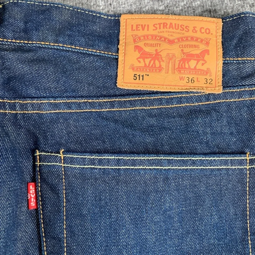Levis 511 Selvedge Jeans Men 36x26 White Oak Denim Made In USA Frayed